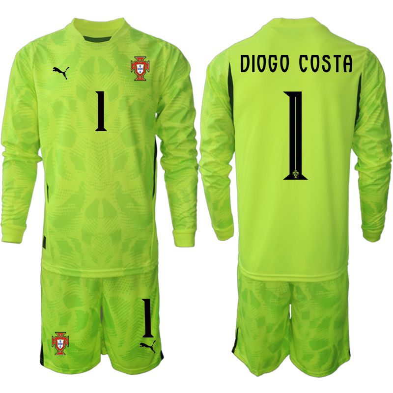 Men 2025-2026 Season Portugal Fluorescent green long sleeve goalkeeper #1 Soccer Jersey